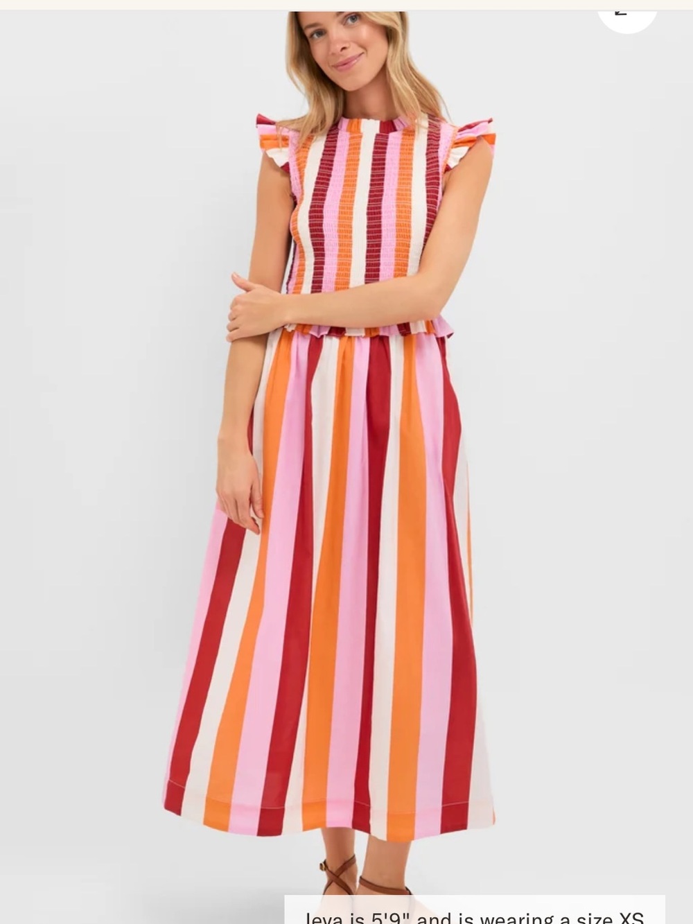 Tuckernuck HYACINTH HOUSE Orange Pink Crimson Stripe Smocked Sully Dress L NEW
